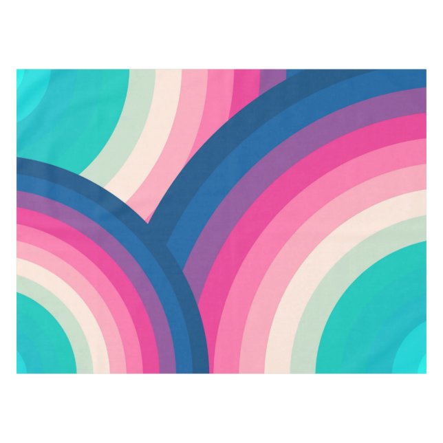 Colourful Retro Rainbow Circles Pattern | Tablecloth (Front (Horizontal))