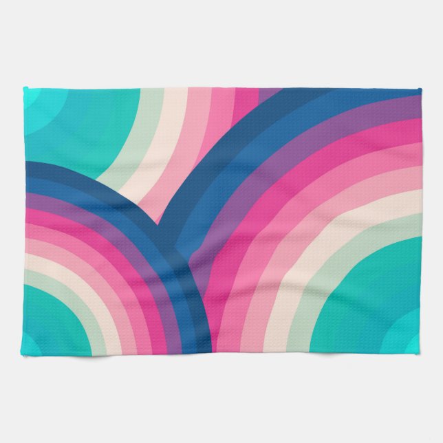Colourful Retro Rainbow Circles Pattern | Tea Towel (Horizontal)