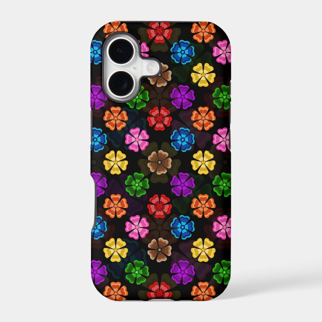 Colourful Retro Rainbow Flowers Design Black  (Back)