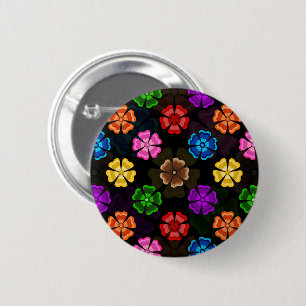 Colourful Retro Rainbow Flowers Design Black 6 Cm Round Badge