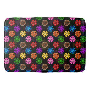 Colourful Retro Rainbow Flowers Design Black  Bath Mat