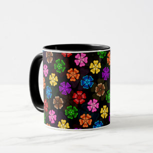 Colourful Retro Rainbow Flowers Design Black Mug