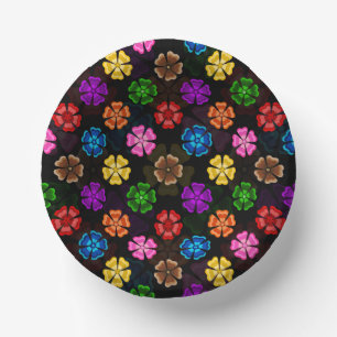 Colourful Retro Rainbow Flowers Design Black Paper Plate