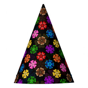 Colourful Retro Rainbow Flowers Design Black Party Hat