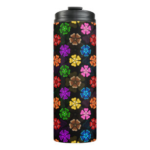 Colourful Retro Rainbow Flowers Design Black  Thermal Tumbler