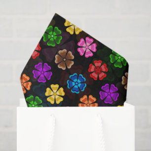 Colourful Retro Rainbow Flowers Design Black  Tissue Paper