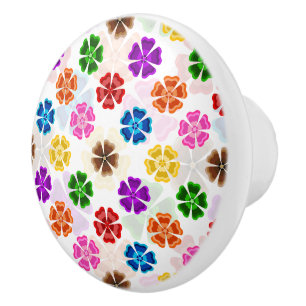 Colourful Retro Rainbow Flowers Design White  Ceramic Knob