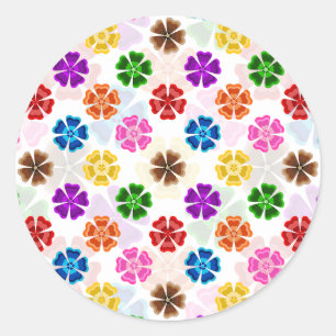 Colourful Retro Rainbow Flowers Design White Classic Round Sticker