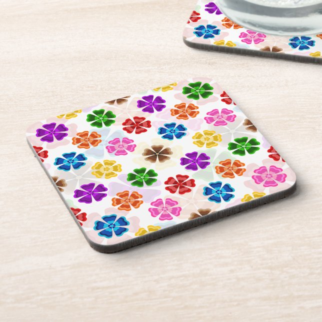 Colourful Retro Rainbow Flowers Design White  Coaster (Left Side)