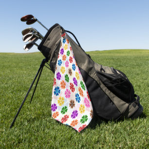 Colourful Retro Rainbow Flowers Design White Golf Towel