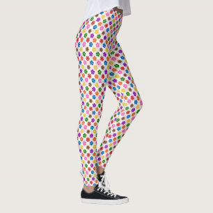 Colourful Retro Rainbow Flowers Design White Leggings
