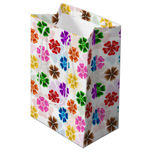 Colourful Retro Rainbow Flowers Design White Medium Gift Bag