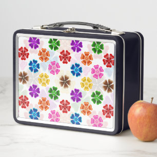 Colourful Retro Rainbow Flowers Design White Metal Lunch Box
