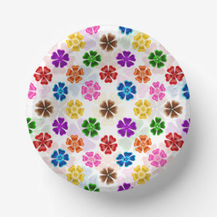 Colourful Retro Rainbow Flowers Design White Paper Plate