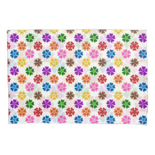 Colourful Retro Rainbow Flowers Design White Pillowcase