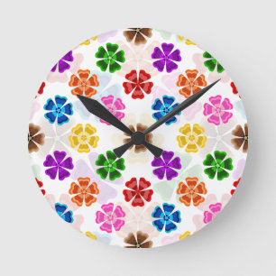Colourful Retro Rainbow Flowers Design White Round Clock