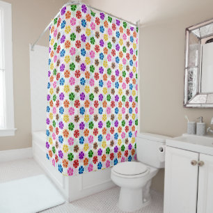 Colourful Retro Rainbow Flowers Design White  Shower Curtain