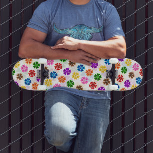 Colourful Retro Rainbow Flowers Design White  Skateboard