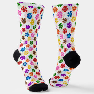 Colourful Retro Rainbow Flowers Design White  Socks