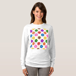 Colourful Retro Rainbow Flowers Design White T-Shirt
