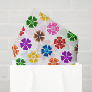 Colourful Retro Rainbow Flowers Design White  Tissue Paper