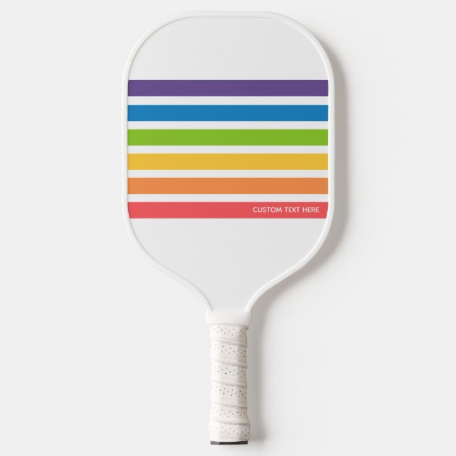 Colourful Retro Rainbow Stripes Personalised Text Pickleball Paddle (Front)