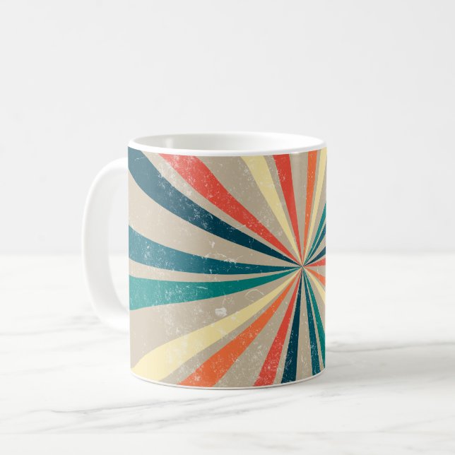 Colourful Retro Rainbow Sunburst  Coffee Mug (Front Left)