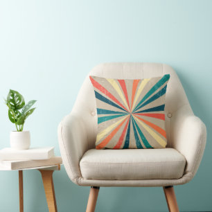 Colourful Retro Rainbow Sunburst  Cushion