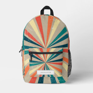 Colourful Retro Rainbow Sunburst Custom Name Printed Backpack