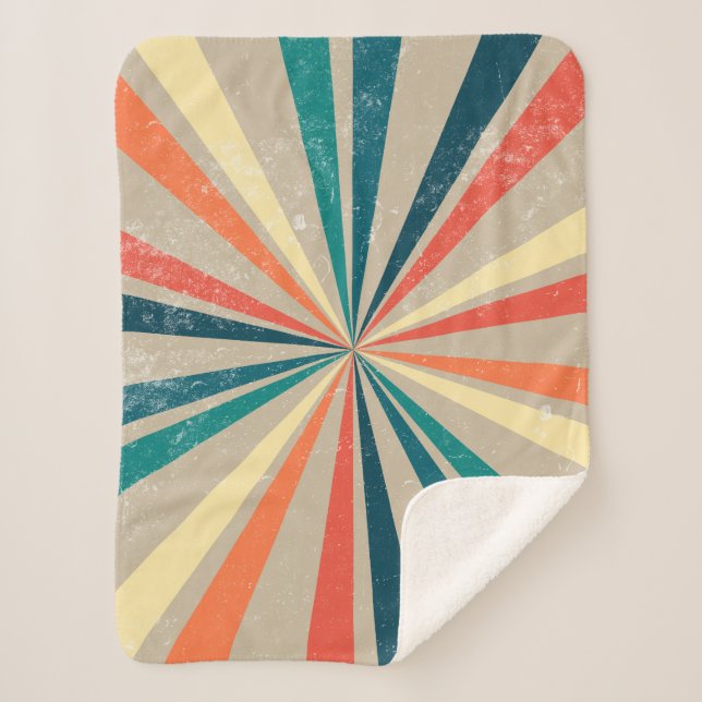 Colourful Retro Rainbow Sunburst   Sherpa Blanket (Front)