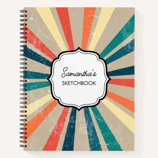 Colourful Retro Rainbow Sunburst Sketchbook Notebook (Front)