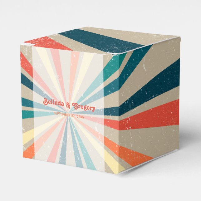 Colourful Retro Rainbow Sunburst Wedding Favour Box (Front Side)