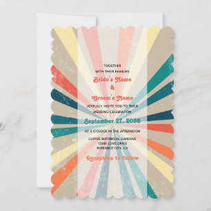 Colourful Retro Rainbow Sunburst Wedding Invitation