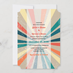Colourful Retro Rainbow Sunburst Wedding Invitation