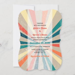 Colourful Retro Rainbow Sunburst Wedding Invitation