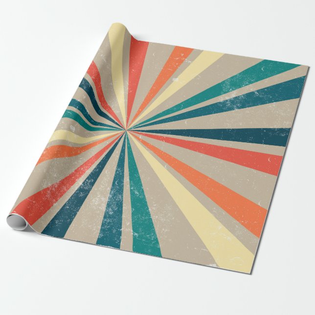 Colourful Retro Rainbow Sunburst  Wrapping Paper (Unrolled)