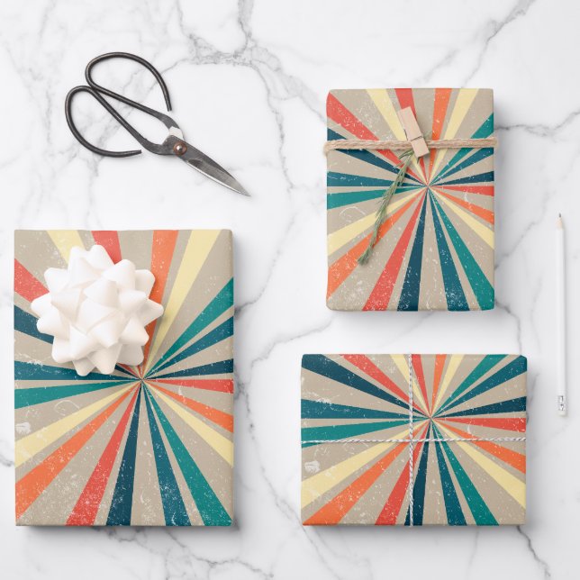 Colourful Retro Rainbow Sunburst  Wrapping Paper Sheet (Front)