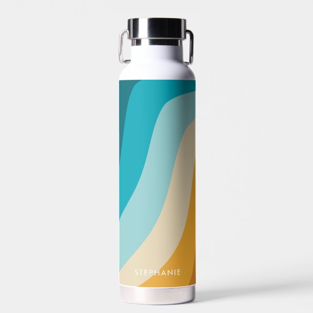 Colourful Retro Rainbow Waves Personalised  Water Bottle (Front)