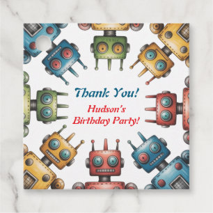 Colourful Retro Robots Boy Birthday Party Favour Tags