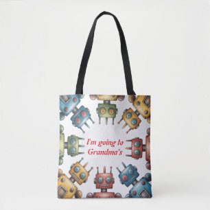 Colourful Retro Robots Boy Birthday Party Gift Tote Bag