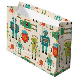 Colourful Retro Robots Pattern Large Gift Bag
