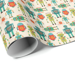 Colourful Retro Robots Pattern Wrapping Paper