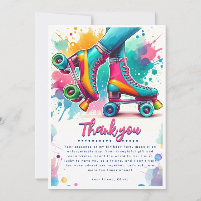 Colourful Retro Roller Skate Birthday Thank You (Front)
