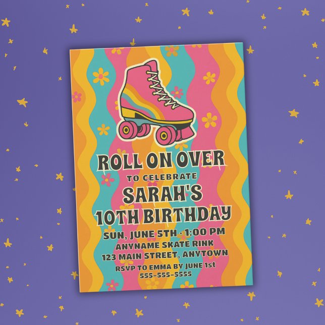 Colourful Retro Roller Skating Girl Birthday Party Invitation (Colorful Retro Roller Skating Girl Birthday Party Invitation
)