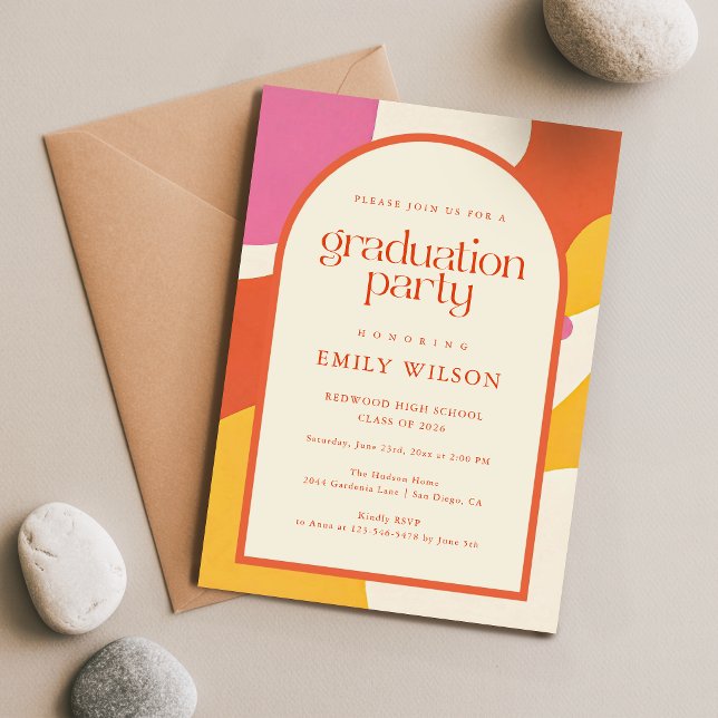 Colourful Retro Script Arch Frame Graduation Announcement (Creator Uploaded)