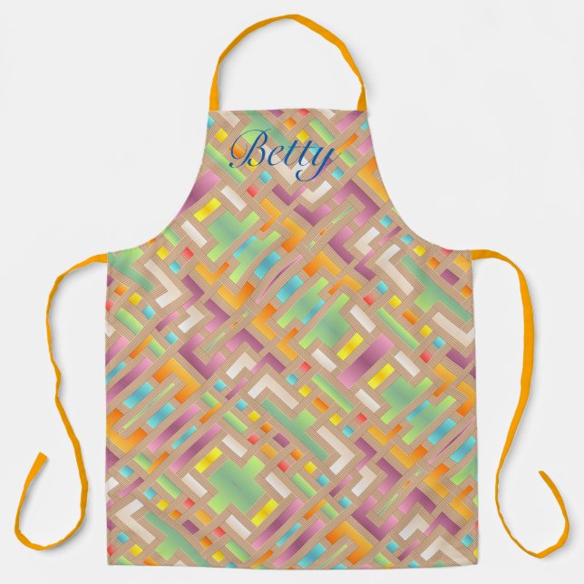 Colourful Retro Shapes Abstract Apron *Personalise (Front)
