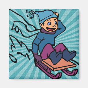 Colourful Retro Skiing skiing lovers winter sp Magnet