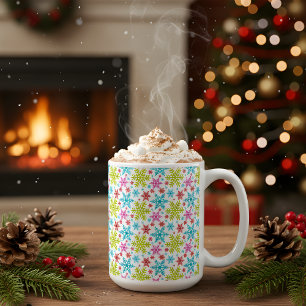 Colourful Retro Snowflakes Christmas Coffee Mug
