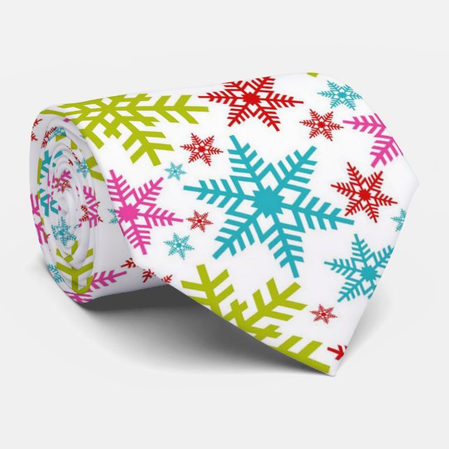 Colourful Retro Snowflakes Christmas Tie (Rolled)