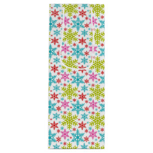 Colourful Retro Snowflakes Christmas Wine Gift Bag